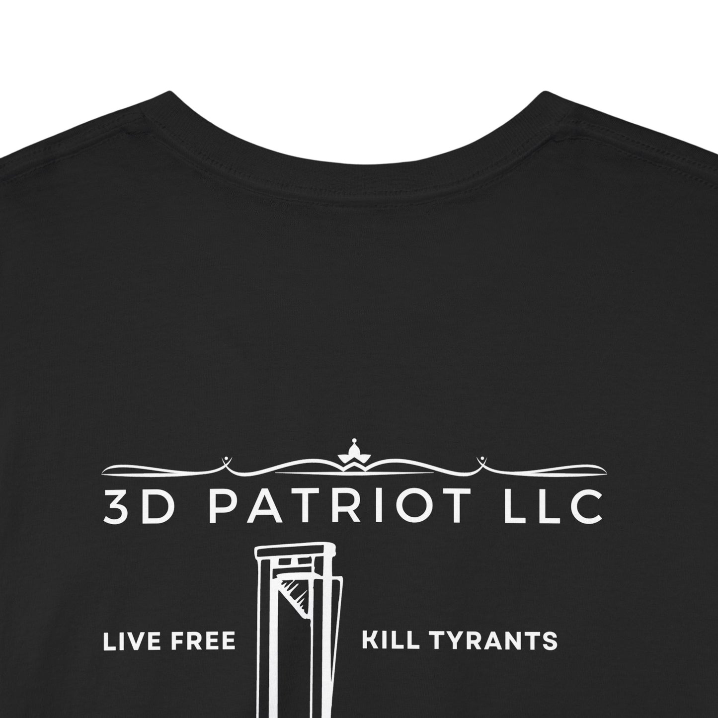 WHITE 3D Patriot Small Logo with Guillotine - Unisex Heavy Cotton Tee